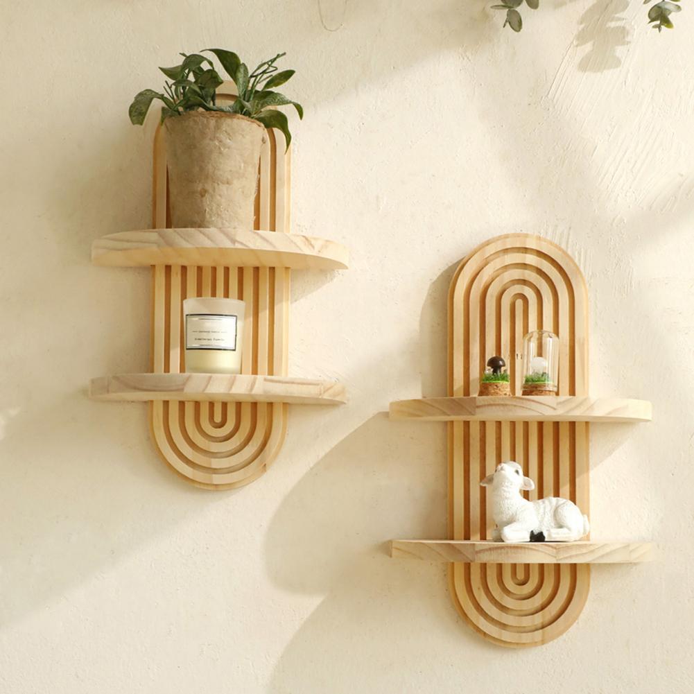 Multifunctional Wall Shelf Bohemian Farmhouse Oval Spiral Wall Shelf for Room Bedroom Decor Rustic Wooden Floating for Bathroom