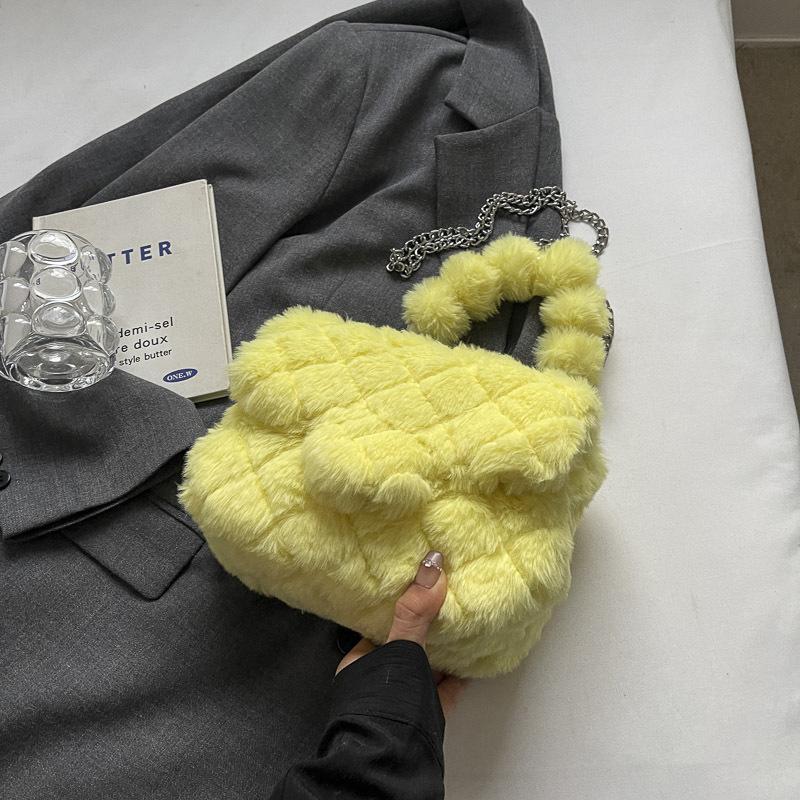 

Плюшевая сумка женская 2024 осень и зима новая цепочка иностранный стиль ромб одно плечо сумка-мессенджер, плюшевая сумка маленькая квадратная сумка