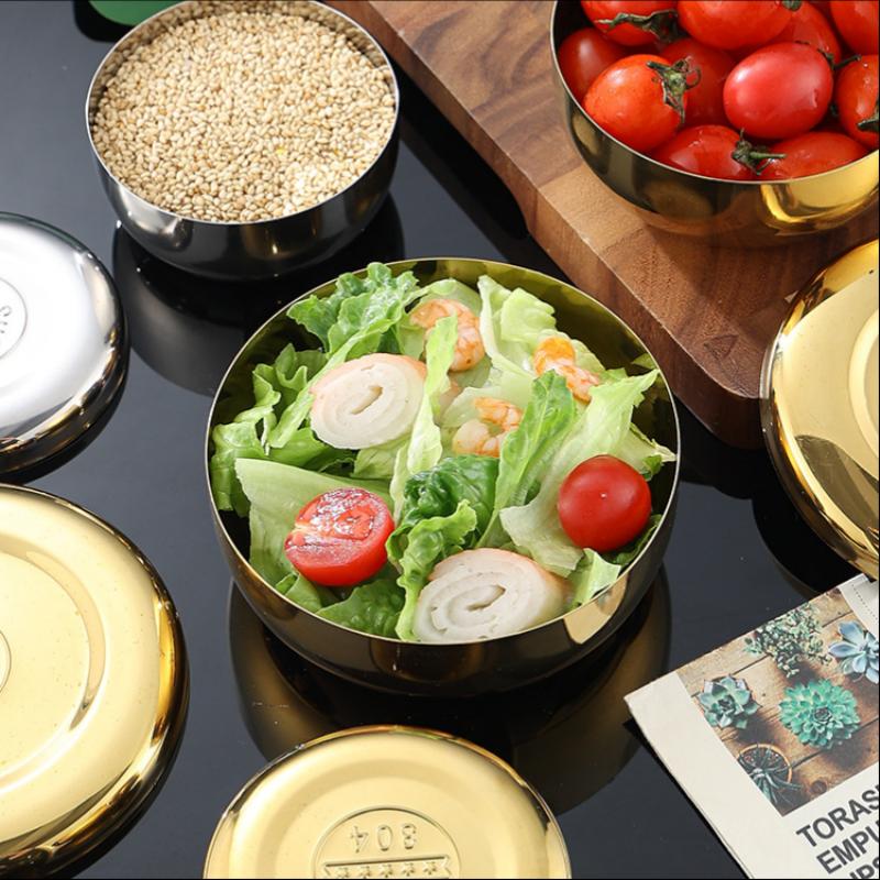 Stainless Steel Bowl Korean Big Cooked Rice Bowl With Cover Single Layer Steamed Rice Bowl Child Anti-Scalding/Fall Tableware