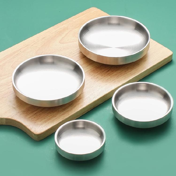 4Pcs Double Layer Small Plates Round Seasoning Dishes Stainless Steels Rice Bowl Appetizer Plates Easy to Clean