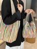Stylish Large Capacity Women's Shoulder Bag With Colorful Rainbow Stripes And Embroidery