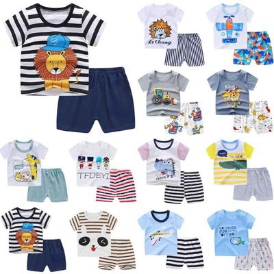 Baby Kids Striped 2Pcs Set Boys Girls Short Sleeve T Shirt Shorts Suit Summer Cartoon Cotton Outfits