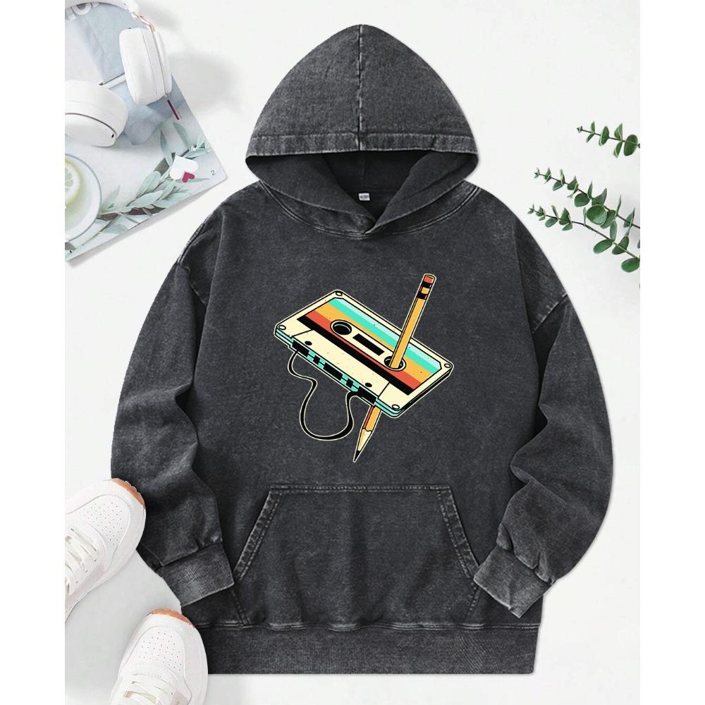 Personal Stereo Kreativer Druck Damen Gewaschene Hoodies Baumwolle Übergroßer Kapuzenpullover Lässige Straßenkleidung Damen