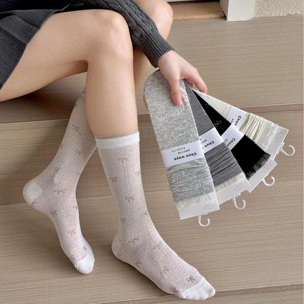 Girls' Summer Lace-Trimmed Mesh Socks - Breathable, Mid-Calf, Japanese Ballet Style