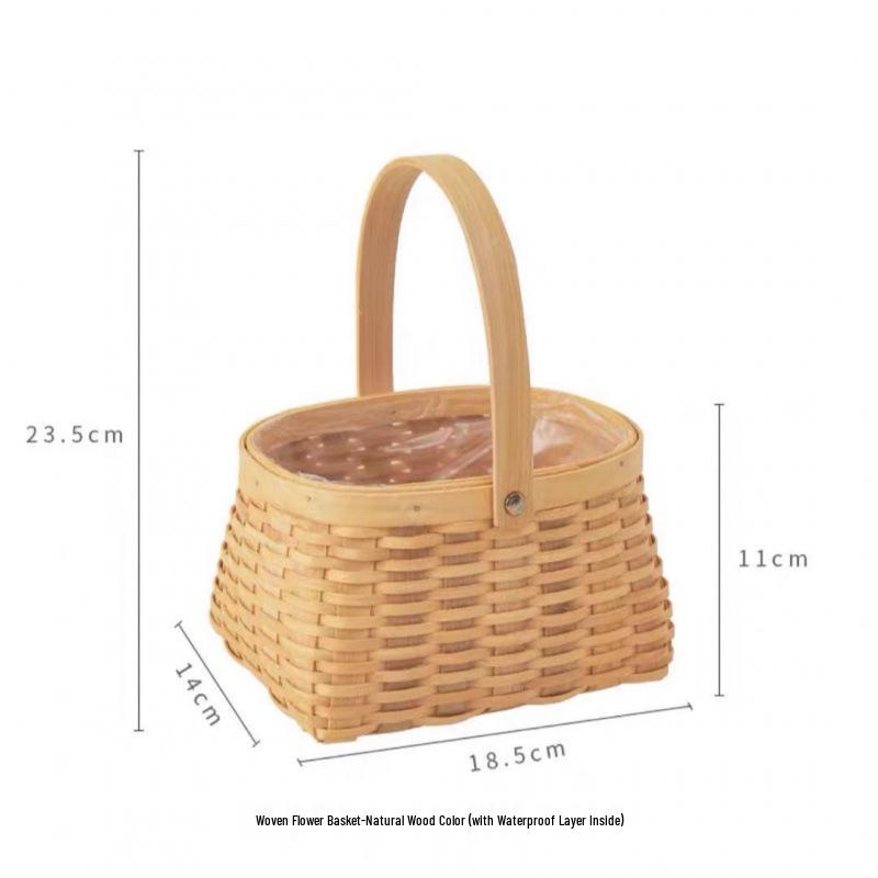 Pastoral-Style Handwoven Rattan Flower Basket - Small Decorative Green Plant Basket