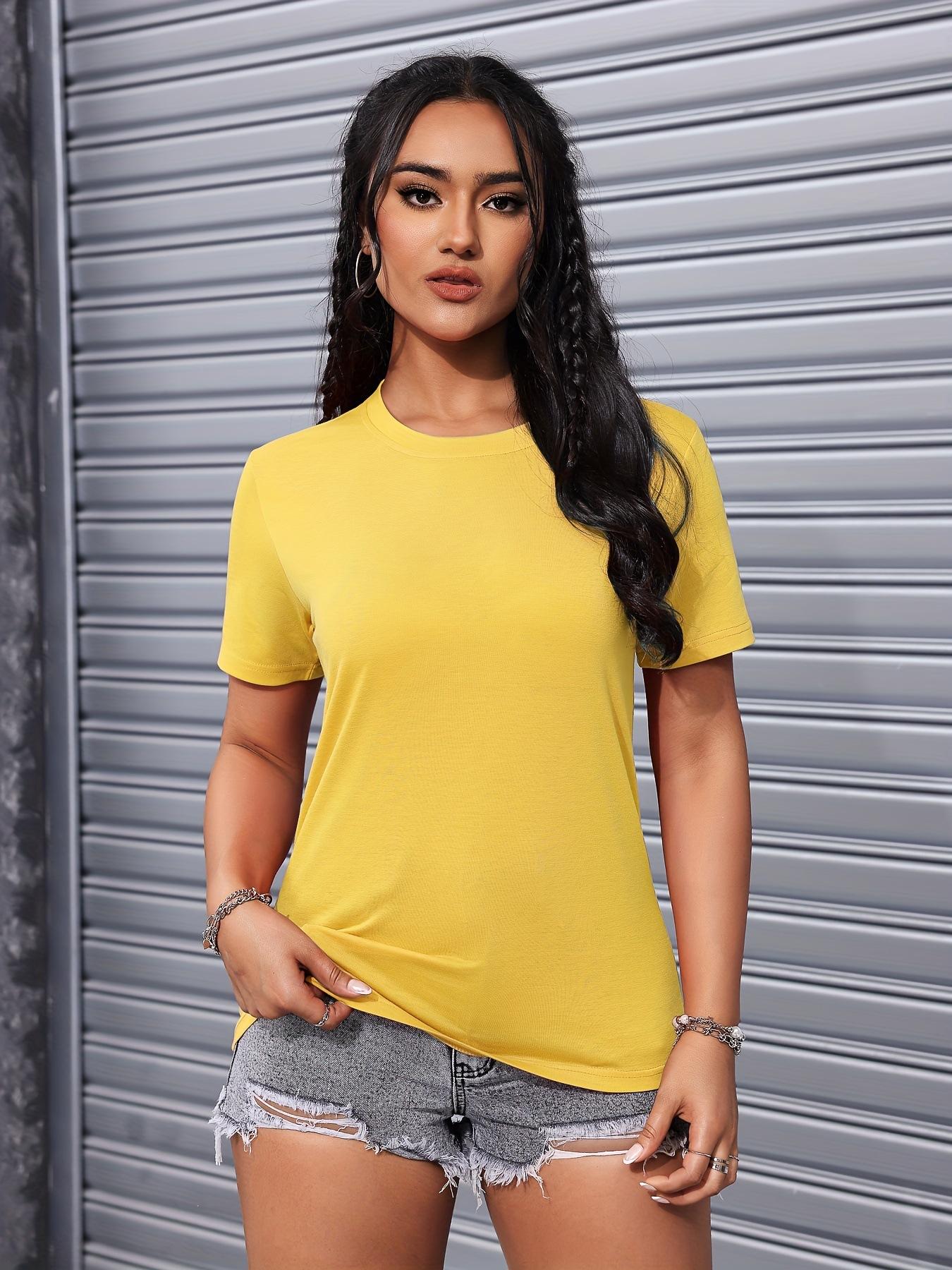 

Женские топы с коротким рукавом и круглым вырезом Футболки Свободные повседневные блузки Летние футболки XXL жёлтый