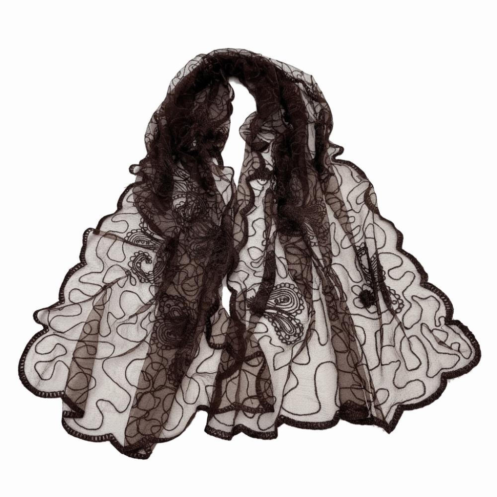 

Embroidered Flower Sunscreen Shawl Breathable Mesh Female Headscarf Elegant Silk Scarf Women Style 1