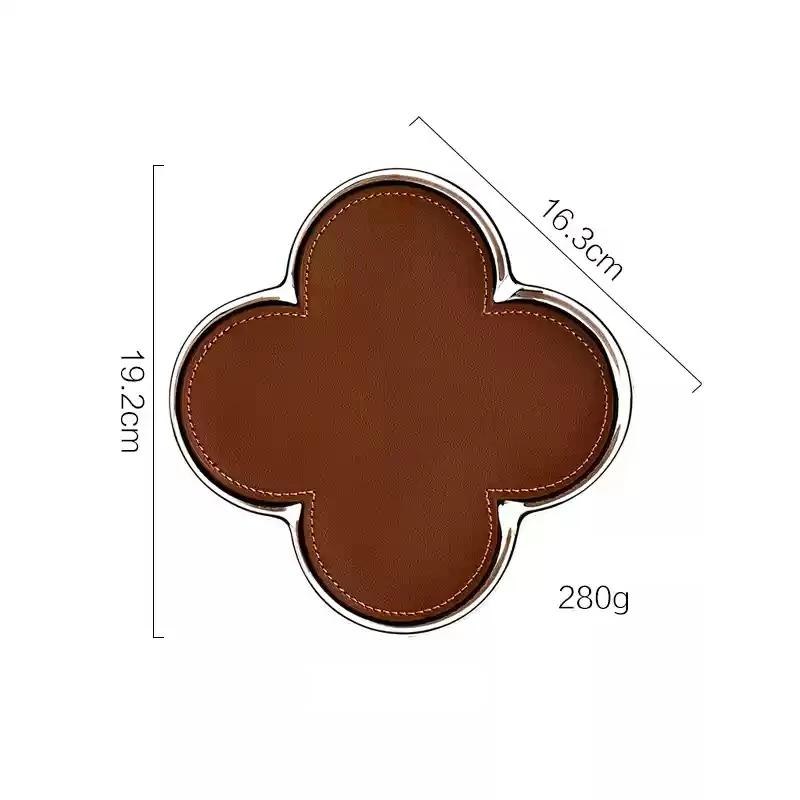 AhunderJiaz Light Luxury Ceramic Leather Storage Tray Desktop Jewelry Clover Display Tray Living Room Home Decoration