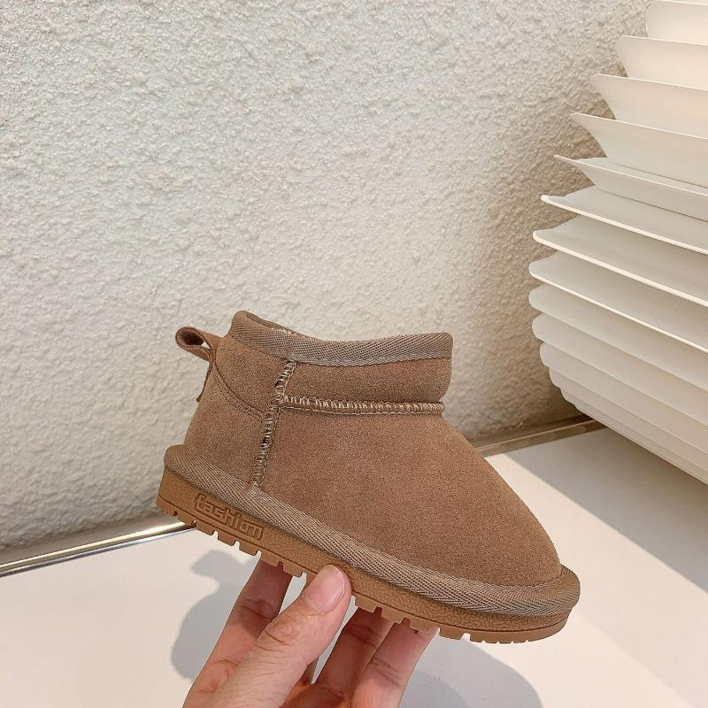 Korean solid color children's low-top matte leather snow boots girls' cotton boots short boots baby cotton shoes