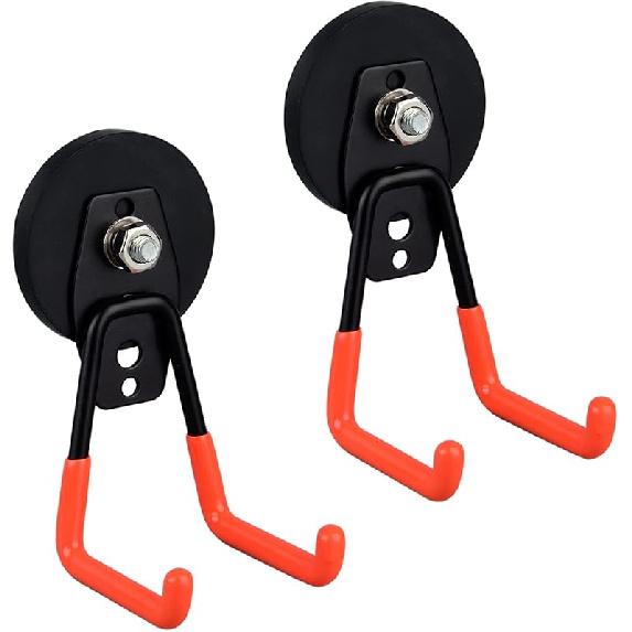 ULIBERMAGNET Heavy Duty Magnetic Garage Hooks,Strong Large Magnet Hooks for Power Drill,Garden Tools,Hose,Pegboard,Garage,Workshop,2 Pack Magnetic 2.59 Strong Medium L Ora