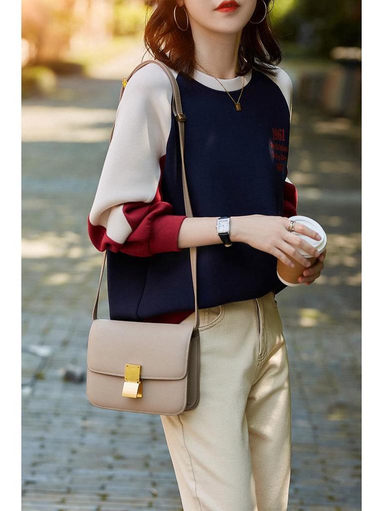 Women's Trendy 2023 Cotton Hoodie: Loose, Versatile, Patchwork, Color Block, Hoodless Top for Spring/Autumn