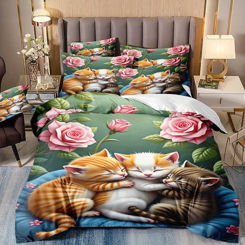 3 Delar Minimalistisk Modern Konststil 3D Blommig Kattunge Mönster Påslakanset, 1 * Påslakan + 2 Örngott, Fyllning ingår inte