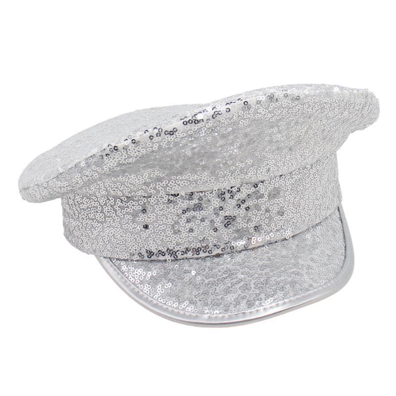 Pailletten Silber Braut Große Kappe Modell Kappe Handgemacht Hochzeits Hut Aufführung Marine Hut Weiblich