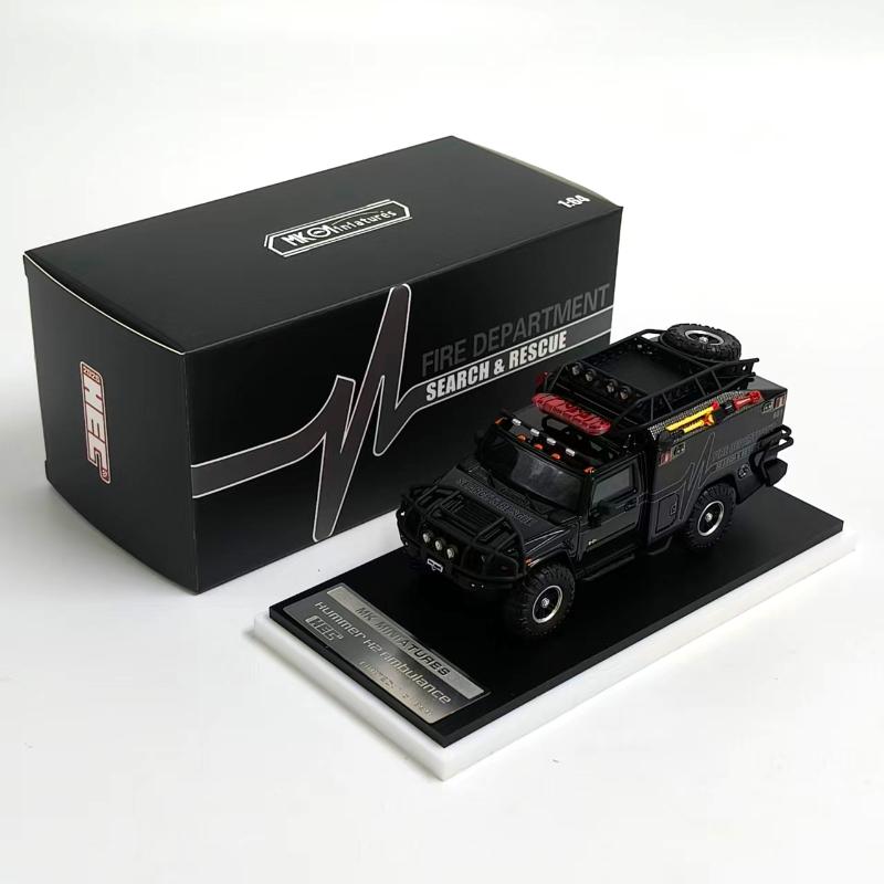 MK 1:64 limited edition Hummer H2 ambulance blackened version alloy simulation car model collection desktop ornament boy toy