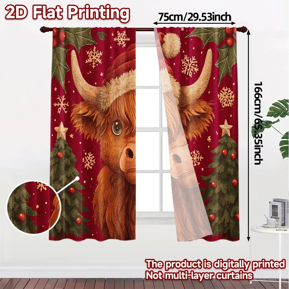 2D Flat Printing  JIT 2pcs   Curtains (Without Rod) Festive Calf Modern Curtain Fabric Fabric Curtains Outdoor Decorations