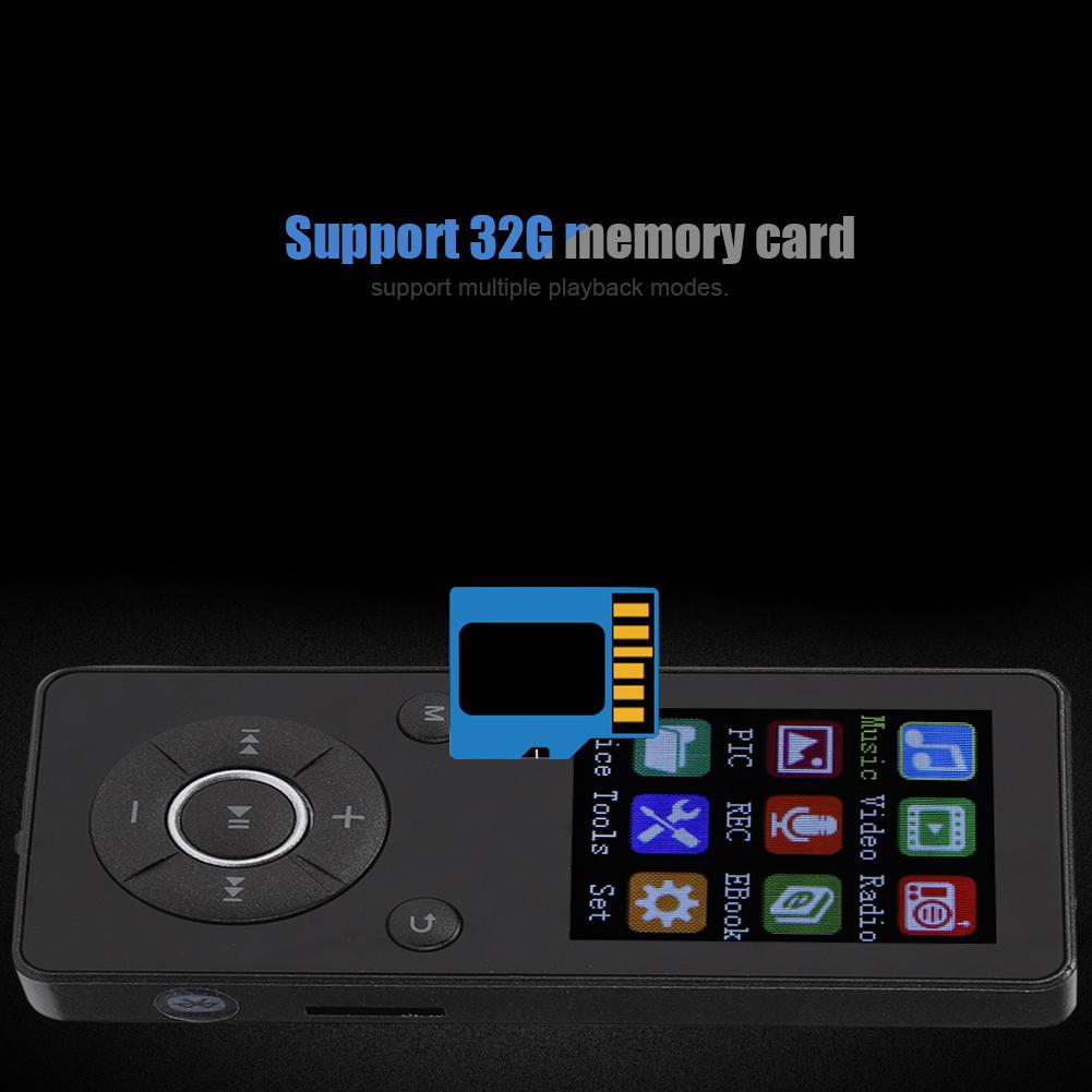 T3 Portable Bluetooth 4.2 Plug In Card Student MP4 Music Video Player with 1.8in Display
