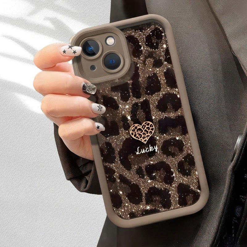 Leopard print heart-shaped 2D pattern phone case suitable for iPhone 17 16 15 14 13 12 11 Pro/Max/Plus anti drop and shockproof