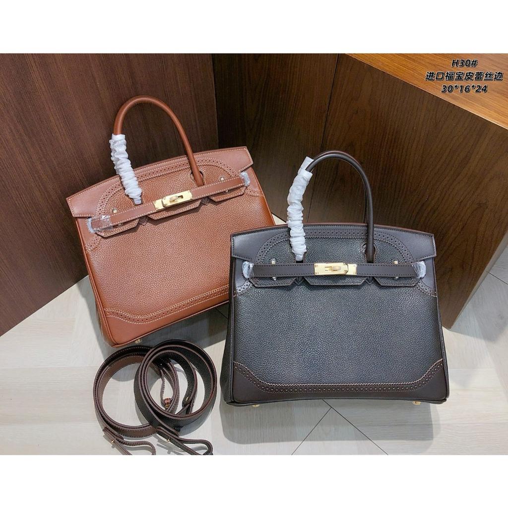 Haute Couture Version European and American Retro Handmade Fubao Leather Splicing Lace Platinum Bag Leather Handbag Shoulder Messenger Bag Women