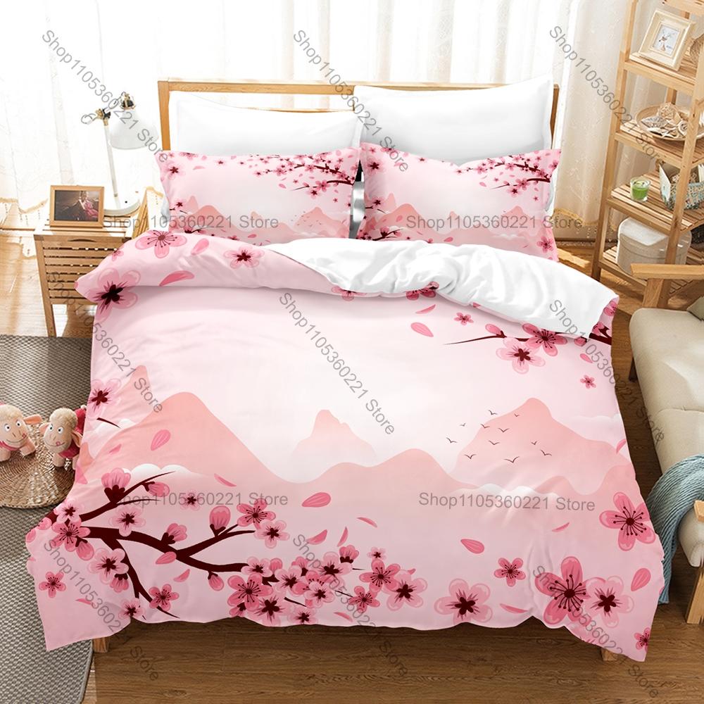 Kawaii Japanese Cherry Blossom Three Piece Bedding Set Luxury Comforter Set with Queen King Size Two household goods Anime ropa