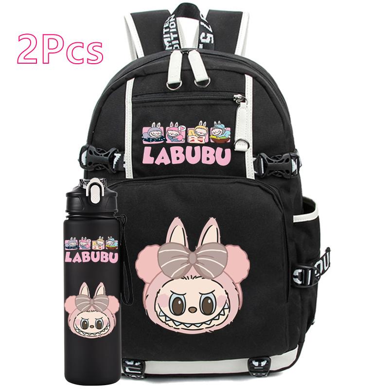 2Pcs/set Cartoon Printed Backpack with Water Bottle Student Boy Girl Large Capacity Schoolbag Women Travel Bag Kid Gift