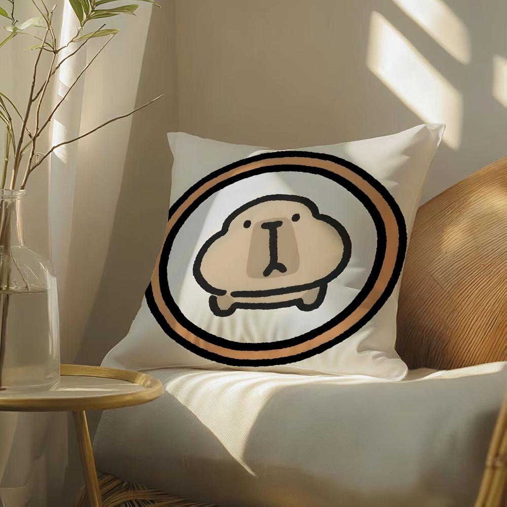 Cute Animal Cartoon Friend Capybara Pillow Case DoubleSided Plush Sofa Cushion Covers Organic Breathable Invisible Zipper