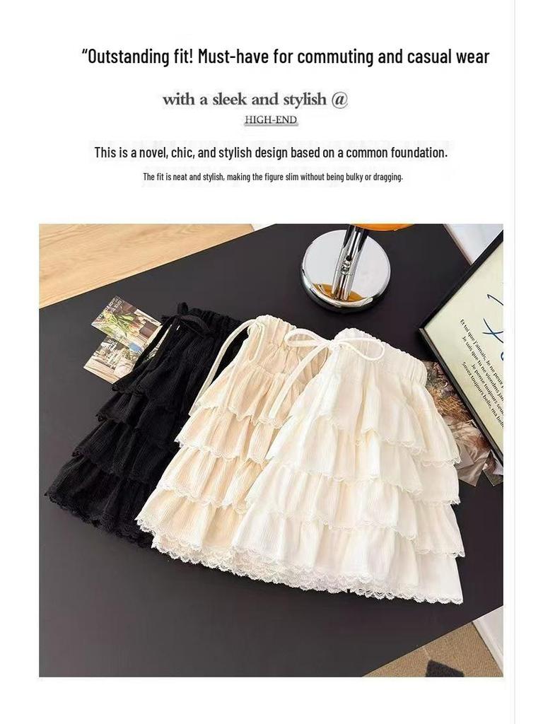 Women's Coffee Lace Patchwork Velvet A-Line Skirt - High Waist, Slimming, Autumn/Winter 2025
