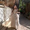 Atmosphere Stunning Summer Dress Super Fairy Beautiful Girl Hepburn Style Neck Point Hanging Neck High Waist Long Skirt