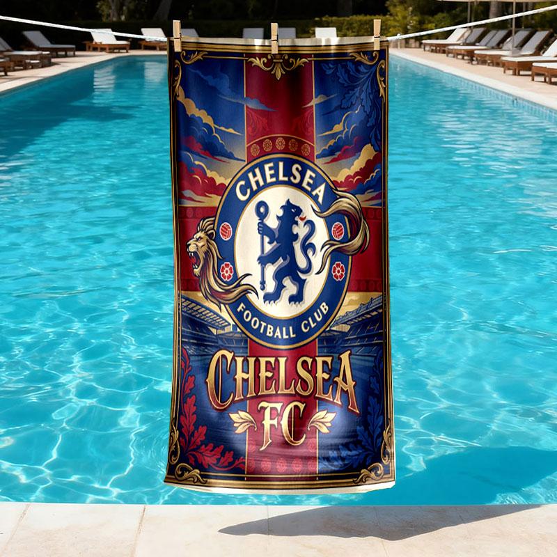 Chelsea FC Print Beach Towel Design, Soft, Lightweight. for Home Bathroom, Spa, Pool, Yoga, Surfing, Camping, Gift for Family, Friend