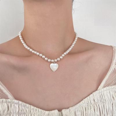 Korean French Retro Heart & Pearl Necklace - Classic, Luxurious Women's Style