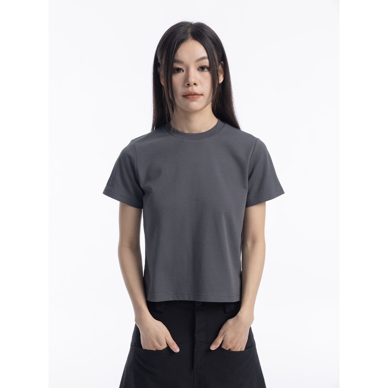 Pink Burnin* Solid Color Basic Short-Sleeve T-Shirt, Loose Short Style Women's Trendy Waist-Cinching Top