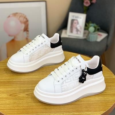 Real Soft Leather Thick-soled Small White Shoes Women's  Spring New Mesh Surface Breathable Small Heightened Sports and Leisure Sneakers