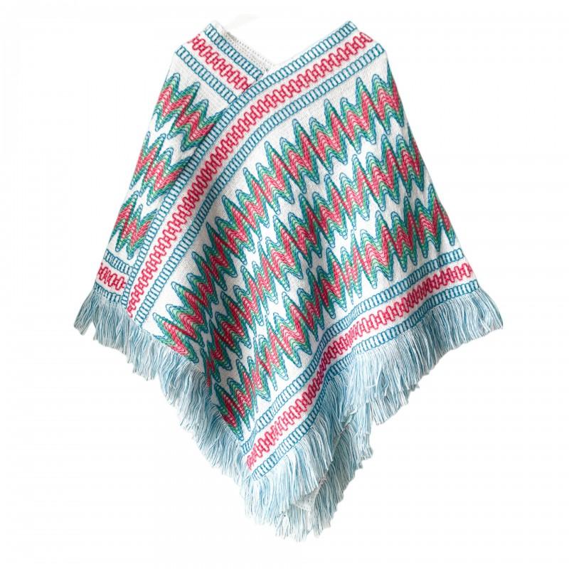 Poncho a maglia stile etnico da donna con nappe, caldo, invernale, con cappuccio, mantello, cardigan