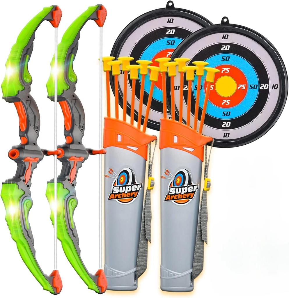 Set Arco e Frecce per Bambini Gioco di Tiro con Luce LED Arco Giocattolo Bersaglio Faretra Giocattoli Sportivi Indoor Outdoor per Bambini e Bambine Regali