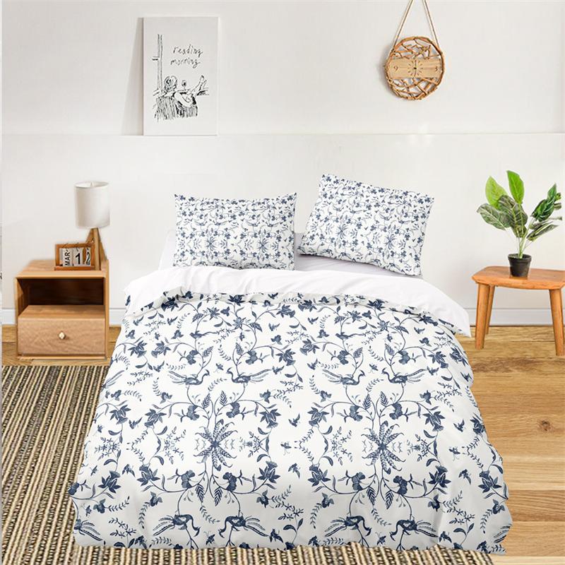 Fresh Botanical Floral Bedding Set Queen Size For Kids Adults Farmhouse Style Leaves Flower Branch Duvet Cover Pillowcases Decor