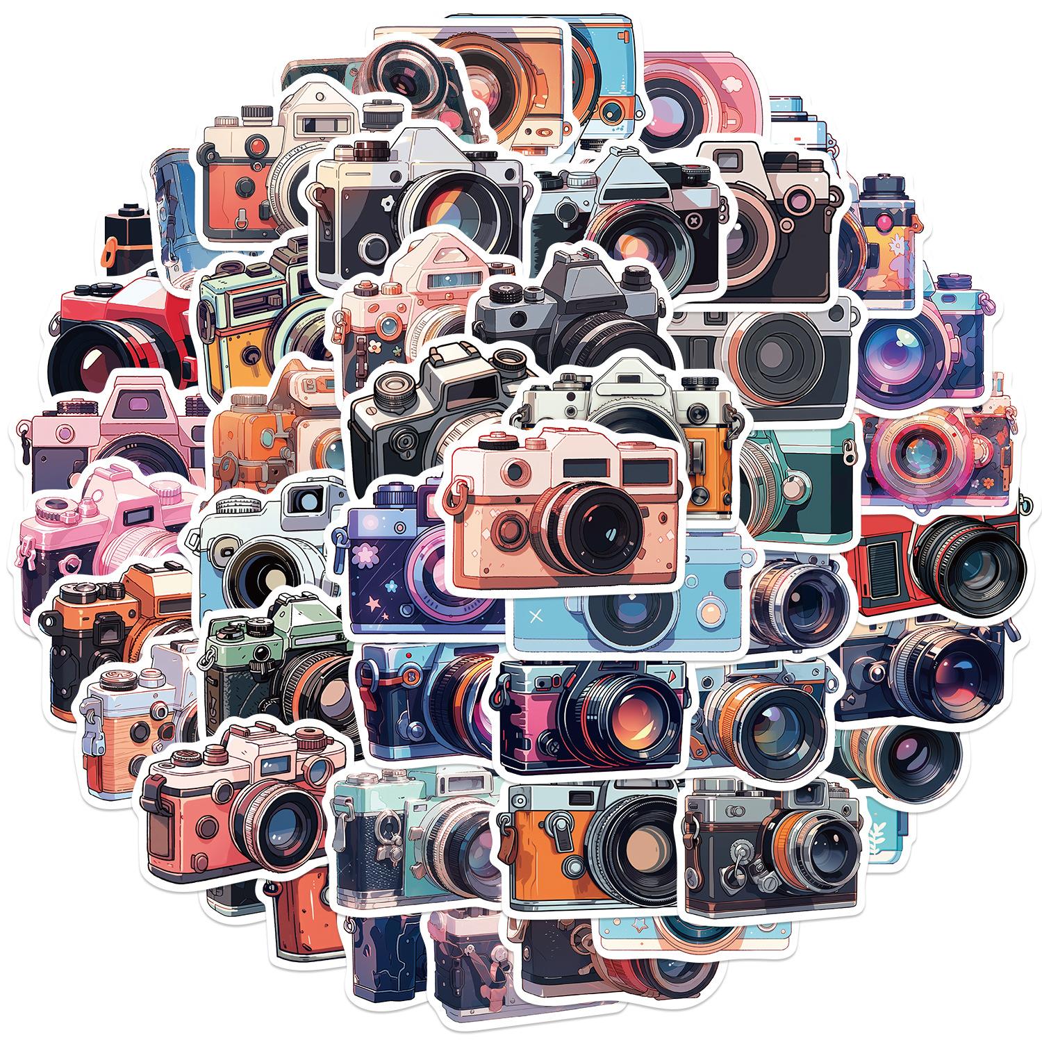 

50 Cartoon Retro Camera Doodle Stickers Guitar Notebook Suitcase DIY Waterproof Stickers