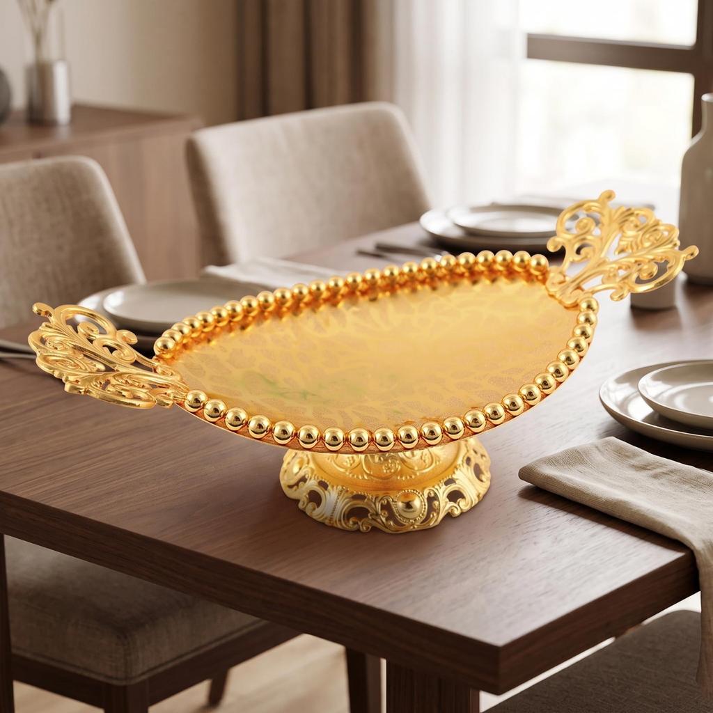 Fruit Plate with Handles Multifunctional Ornate Metal Platter Smooth for Hosts