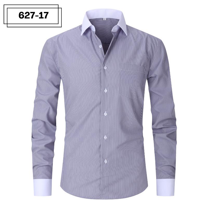 Men's Pocketed Striped Shirt: Business Commute, Crease-Resistant, Long-Sleeved, Plus Size