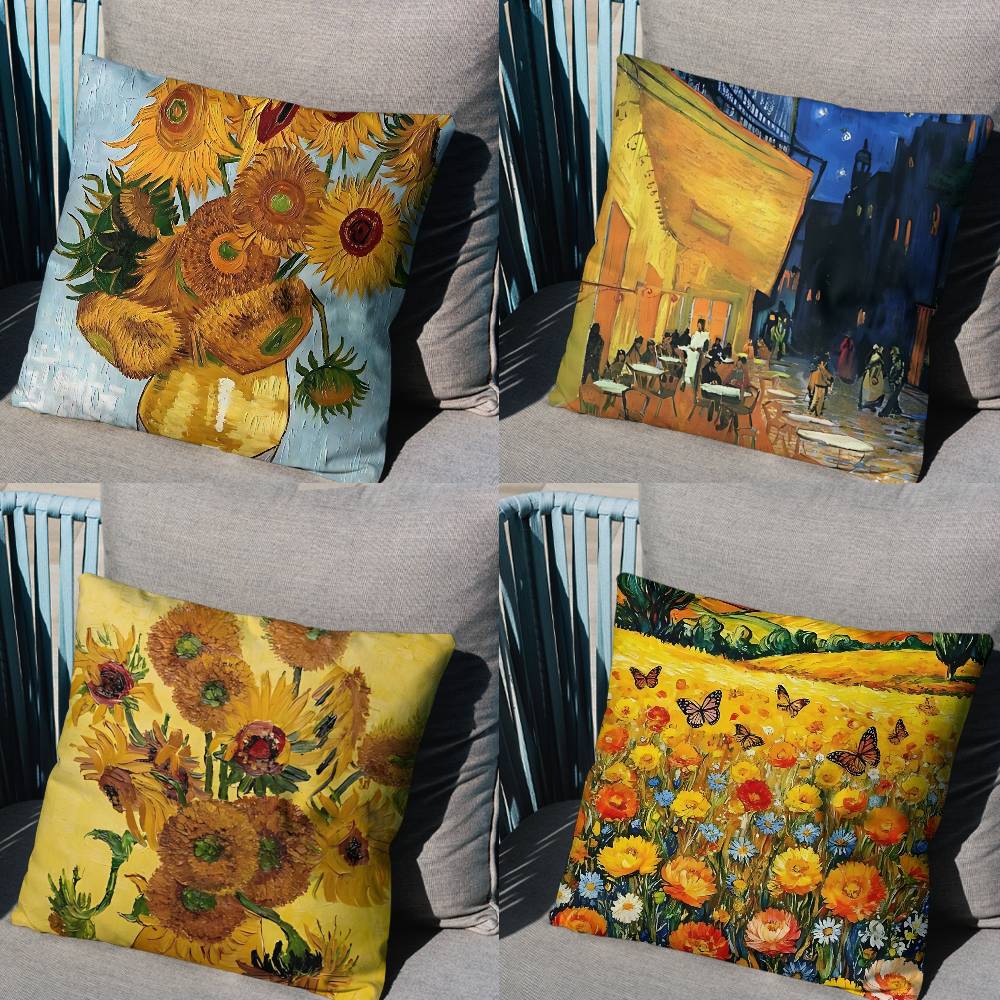 Vincent Sunflowers Van Gogh Pillow Case Office Cushions Suitable For Sofa Car Bedroom Decorative Cushion Cover