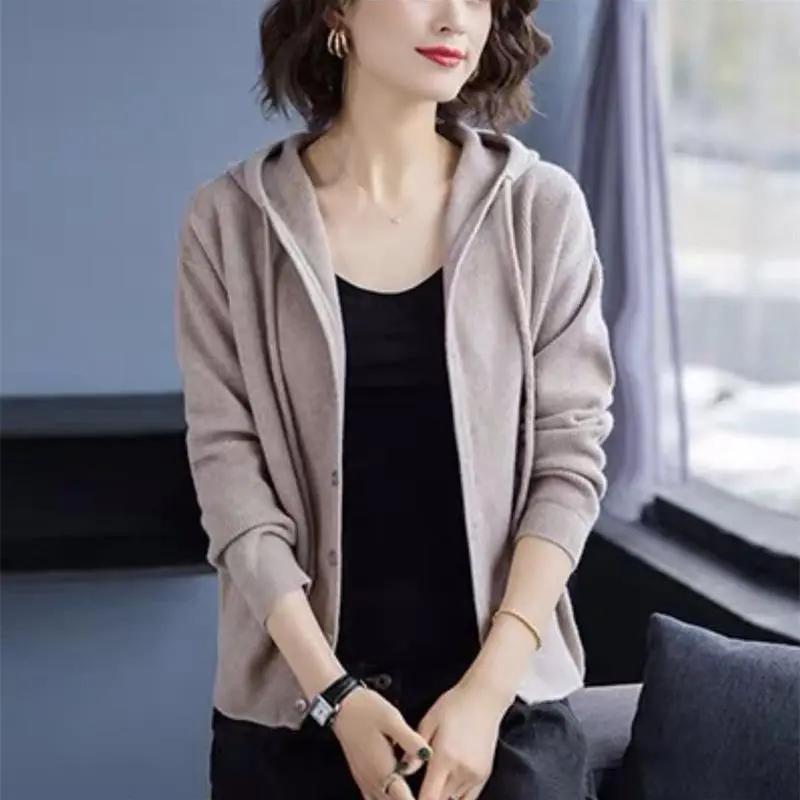 Spring and Autumn New Style Women's Hooded Knitted Jacket Women's Short Loose Outer Knitted Cardigan All-match Women