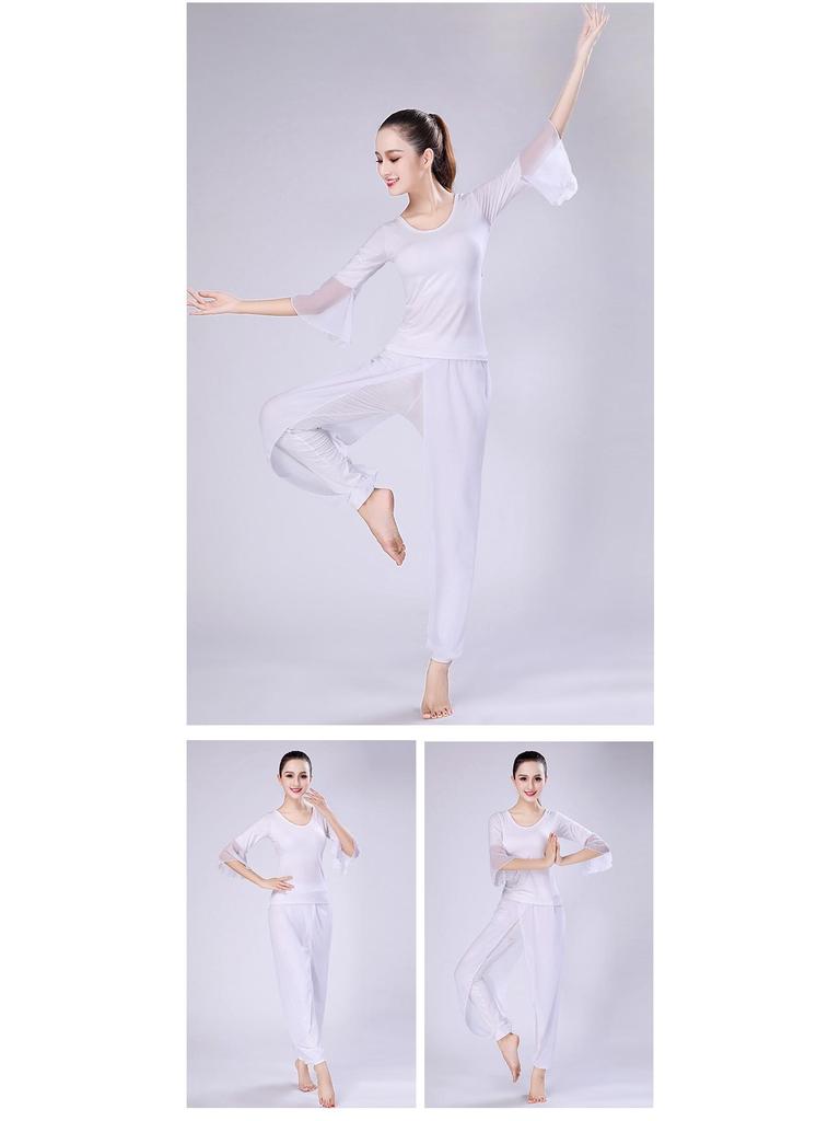 White Butterfly Dance Yoga Set: Gauze Sleeve Chiffon Costume for Women