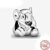 925 Copper Cute Animal Series Cat Dog Elephant Unicorn Bird Pendant Lucky Beads Fit Original Pantaro Charms Bracelet DIY Zircon