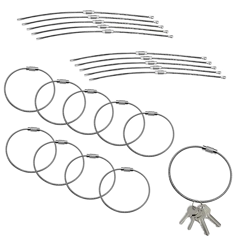 

[NYANDELMO] wire keychain 15cm screw type metal waterproof Rust prevention powerful wire ring key chain key arrangement Loss prevention 20 pieces set