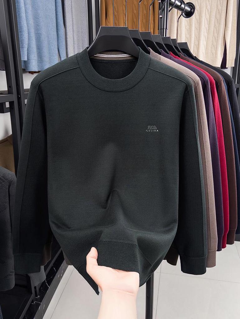 Men's Plus Velvet Thick Knit Sweater - High Elasticity, Anti-Pilling, Skin-Friendly, Loose Fit Base Layer for Autumn/Winter