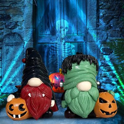 Halloween Gnome Statue Spooky Holding Pumpkin Wizard Zombie Dwarf Figurine Resin Sculpture Home Office Desktop Decoration Ornament
