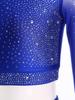Women's Latin Dance Costume S-XXL: Asymmetrical Halter Top with Single Sleeve & Stappy Back + Rhinestone Mesh Hem Shorts