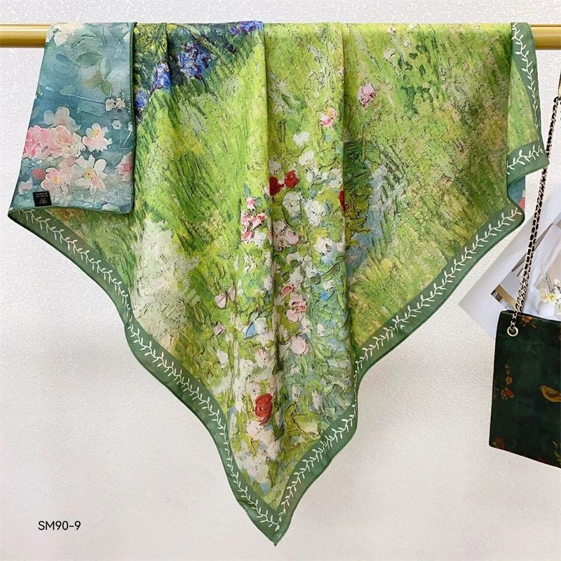 Double-Sided Faux Silk And Wool Printed Scarf For Women Spring And Autumn 90Cm Square Scarf Foulard Bandana Femmel Headscarf