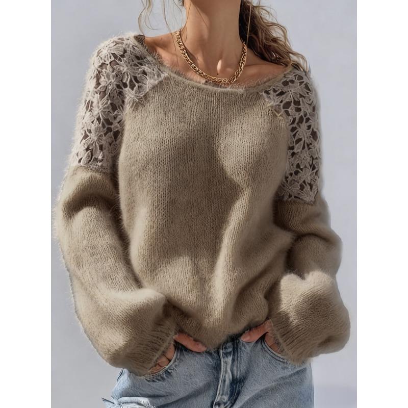 Damen Pullover mit langen Ärmeln, handgehäkelt, aus Kunstmink, Strickpullover