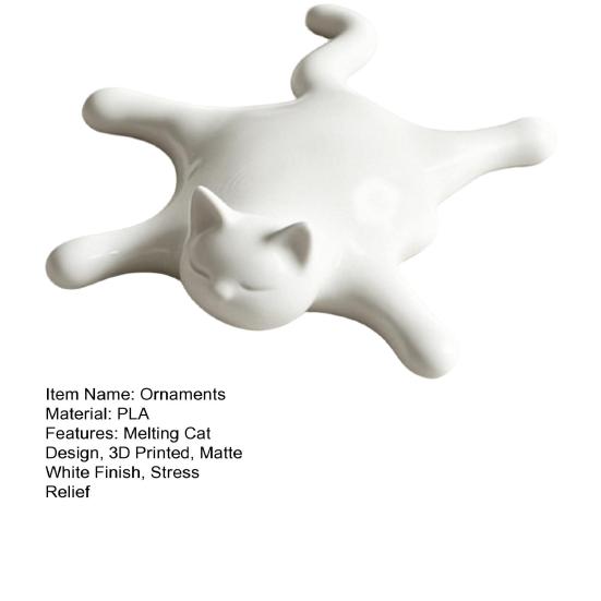 3D Printed Melting Cat Figurine Lazy Flattened Sleeping Cat Statue with Matte White
