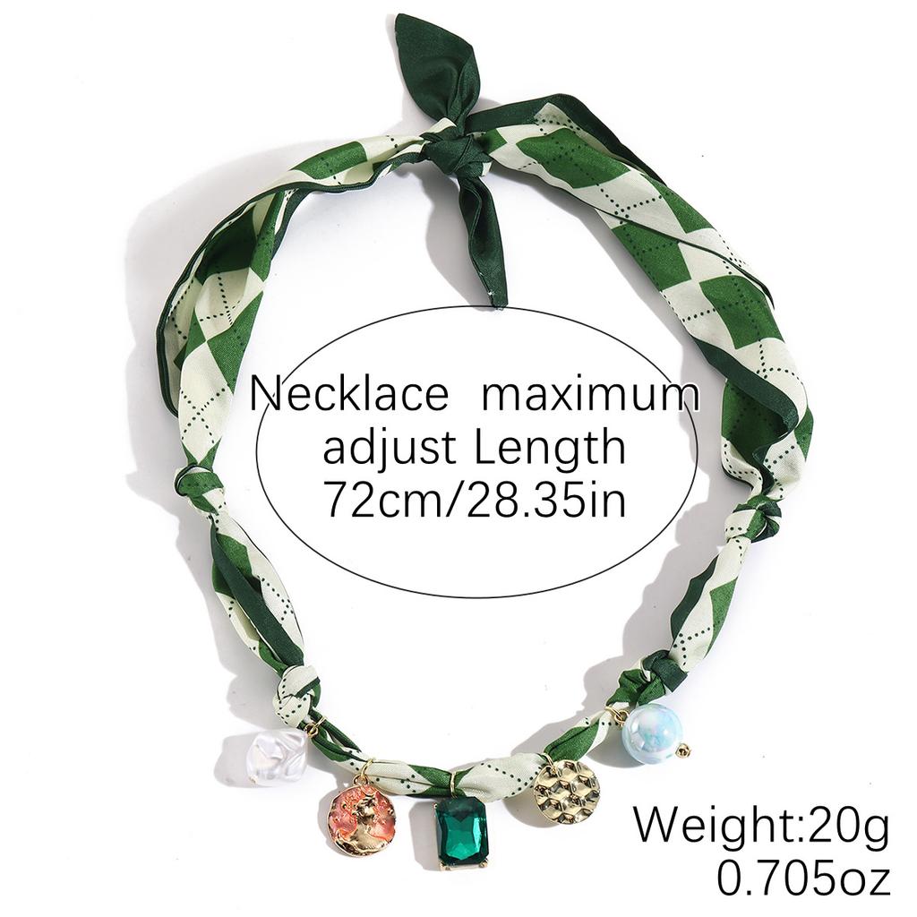 Summer Silk Scarf Necklace Light Luxury High Sense Multi-pendant Pearl Colored Silk Scarf Necklace