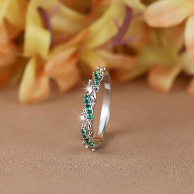 Minimalist Small Green Stone Crossed Rings For Women Silver Color Stacking Thin Wedding Bands Daily Party Finger Jewelry